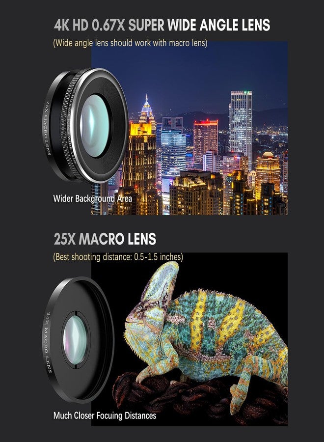 Andoer 4-in-1 Phone Lens Kit External Phone Camera Lens Set with 22X Telephoto Lens 205° Fisheye Lens 4K 0.67X Wide Angle Lens 25X Macro Lens Clip Phone Mini Tripod Replacement for iPhone 15/14/13/12 - Image 4