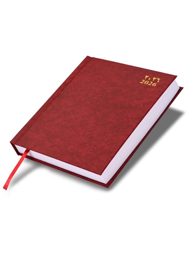 FIS 2026 A4 Diary, 210x297mm Size, Hard Cover Vinyl, 1 Day a Page Format, 60gsm White Paper, English/Arabic, Black Cover Maroon-FSDI41AE26MR - Image 1