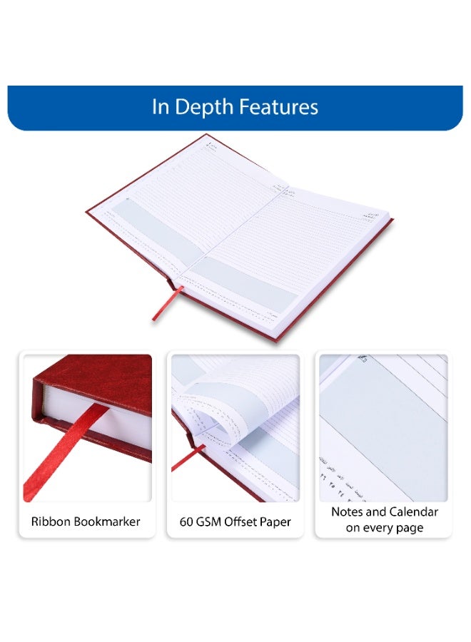 FIS 2026 A4 Diary, 210x297mm Size, Hard Cover Vinyl, 1 Day a Page Format, 60gsm White Paper, English/Arabic, Black Cover Maroon-FSDI41AE26MR - Image 5