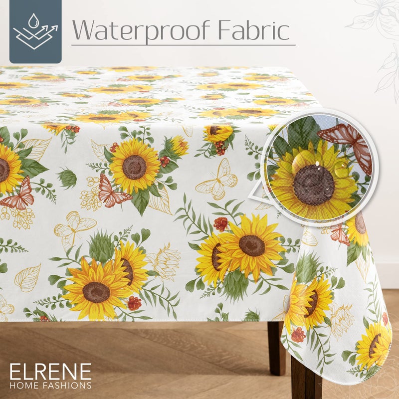Elrene Home Fashions Sunflower Season Vintage Floral Water- and Stain-Resistant Vinyl Tablecloth with Flannel Backing, 60 Inches X 84 Inches, Rectangle - Image 2