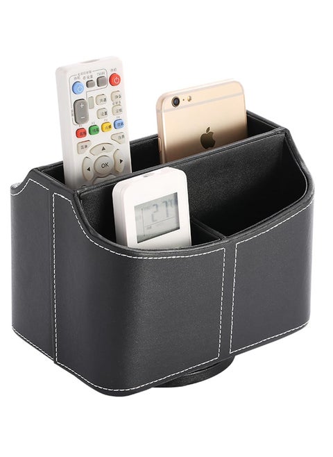 Leather Remote Control Holder, Tazweeq 360 Degree Spinning Desk TV Remote Caddy/Box, Bedside Table Organizer for Controller, Media, Mail, Mobile Phone and Pen Storage