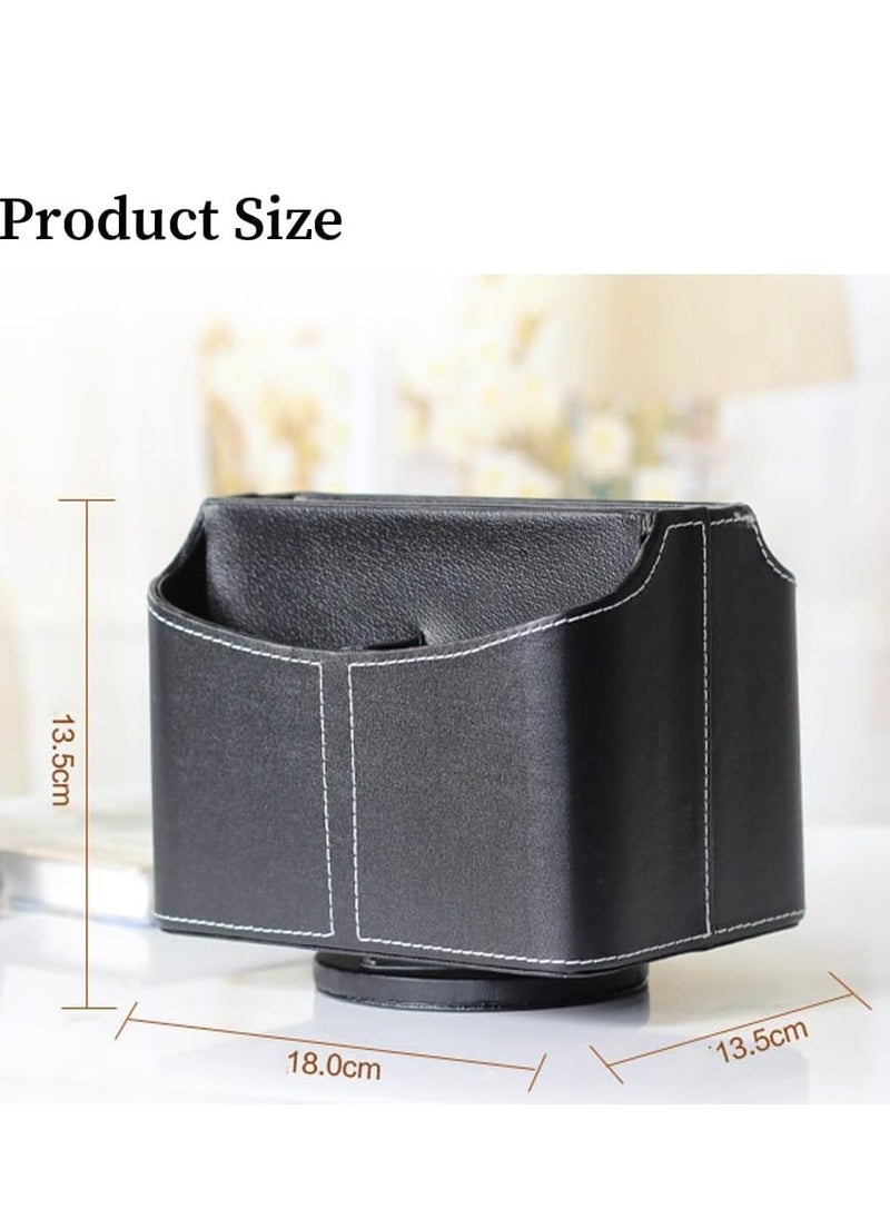 Leather Remote Control Holder, Tazweeq 360 Degree Spinning Desk TV Remote Caddy/Box, Bedside Table Organizer for Controller, Media, Mail, Mobile Phone and Pen Storage