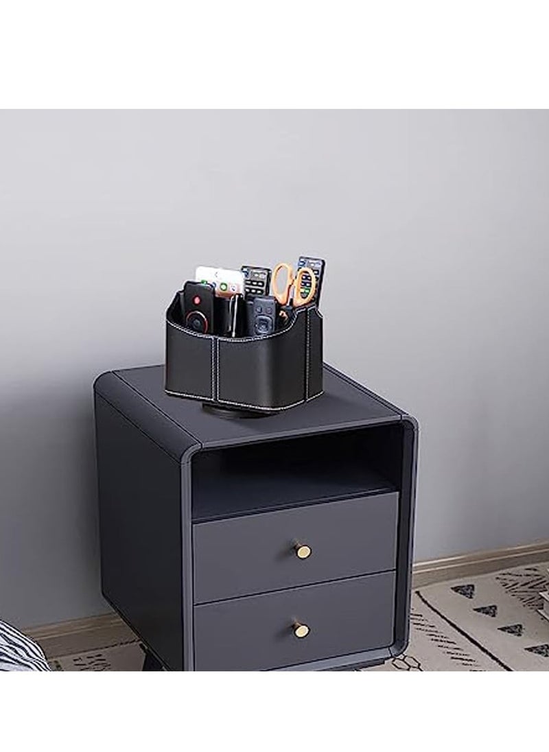 Leather Remote Control Holder, Tazweeq 360 Degree Spinning Desk TV Remote Caddy/Box, Bedside Table Organizer for Controller, Media, Mail, Mobile Phone and Pen Storage