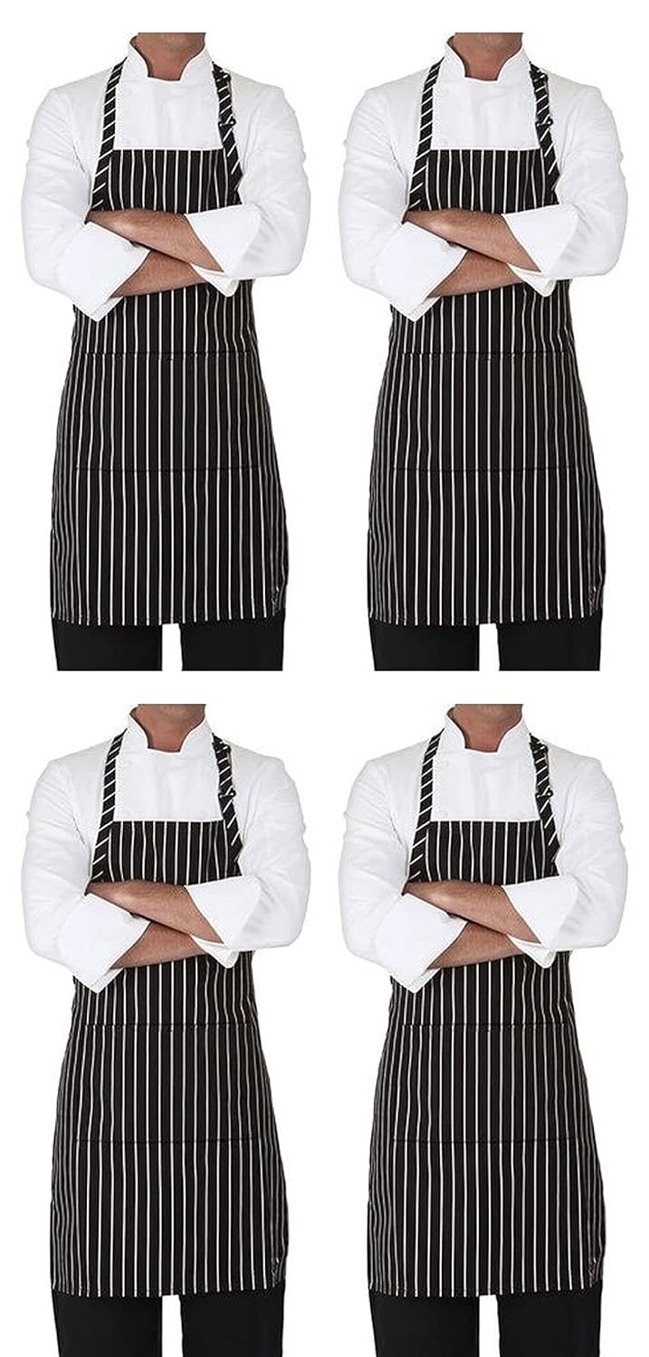 HAINE Kitchen Apron Waterproof Stripe Pattern with Front Pocket Free Size Unisex 4 Black - Image 1