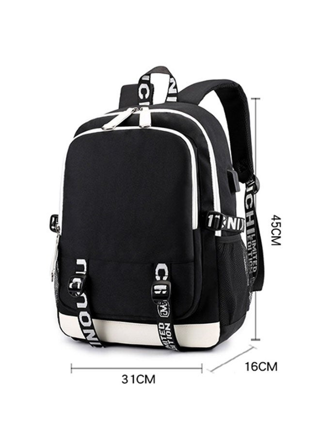 CR7 Backpack with USB Charging & Headphone Port, Large Capacity Black Student Schoolbag Football Fan Travel Daypack - Image 5