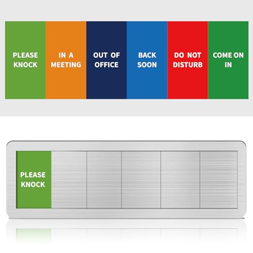 EliteSign Office Door Signs- 6 Options Out Of Office Sign for Door,Do Not Disturb, In A Meeting,Please Knock, Come On In,Back Soon, Privacy Slider Sign for Meeting & Conference Room Brushed Silver - Image 1
