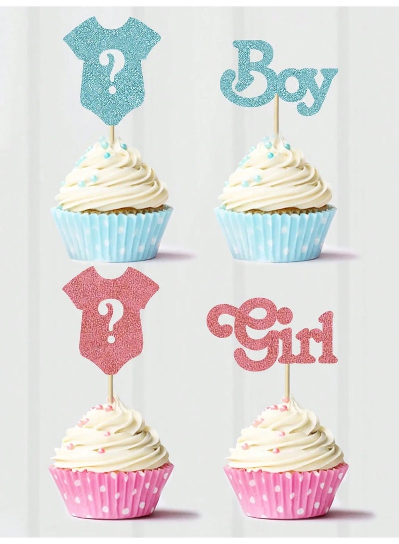 زينه حفلات الكشف عن الجنين تغريسات كيك مجموعه من 12 قطعه بتصميم اللونين الازرق والوردي بتصاميم متعدده لاضافة لمسه مميزه لحفلات الكشف عن الجنين - Image 1