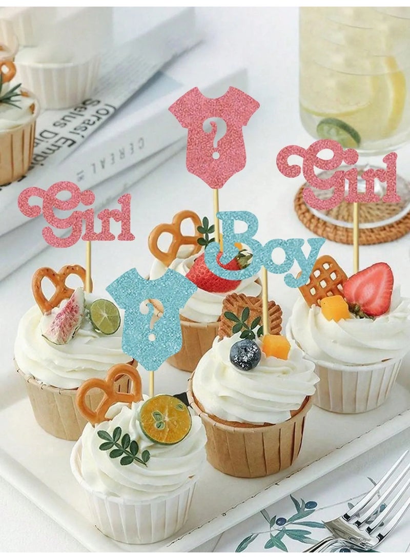 زينه حفلات الكشف عن الجنين تغريسات كيك مجموعه من 12 قطعه بتصميم اللونين الازرق والوردي بتصاميم متعدده لاضافة لمسه مميزه لحفلات الكشف عن الجنين - Image 2