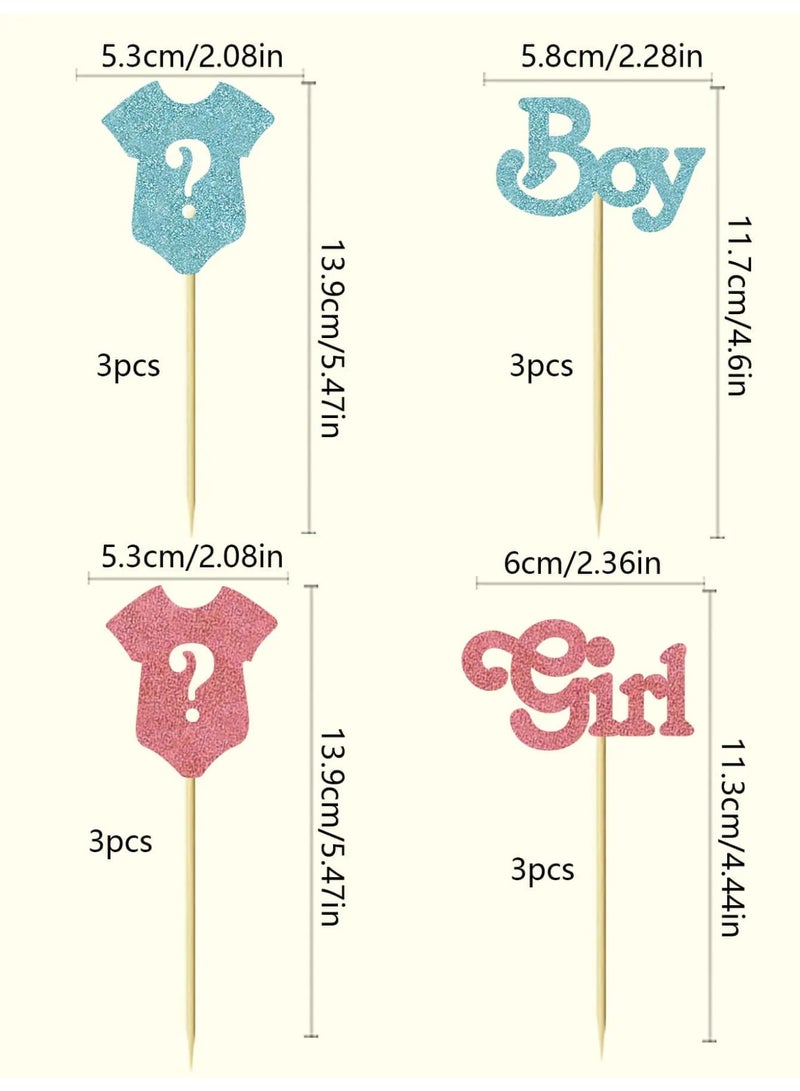 زينه حفلات الكشف عن الجنين تغريسات كيك مجموعه من 12 قطعه بتصميم اللونين الازرق والوردي بتصاميم متعدده لاضافة لمسه مميزه لحفلات الكشف عن الجنين - Image 5