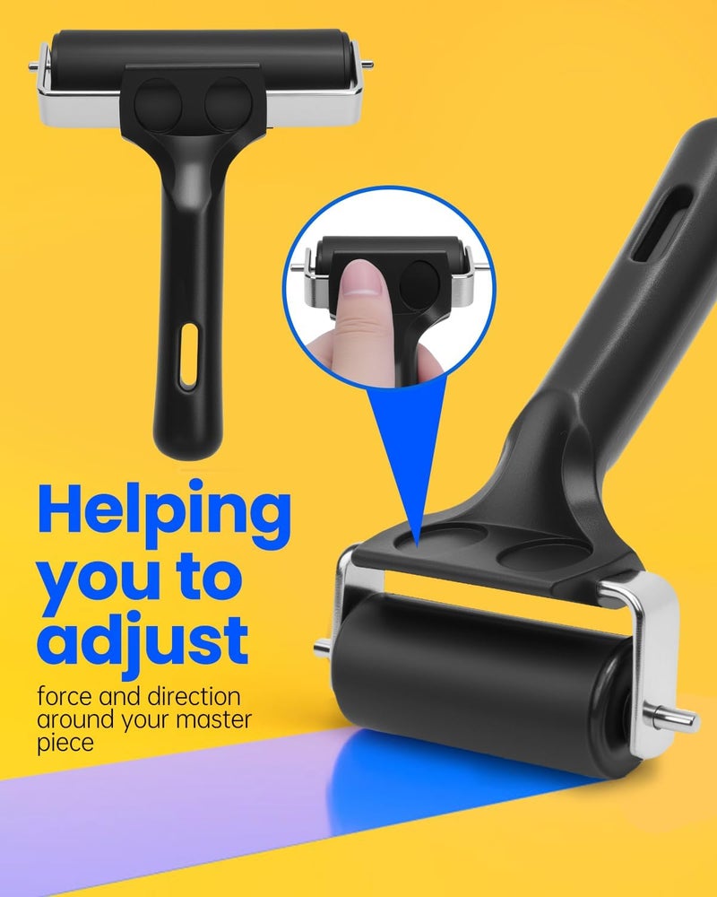 UCEC Brayer Roller for Printmaking – Durable Rubber Roller for Ink, Paint, Brayer Rollers for Crafting, Great for Gluing Application, Diamond Painting, Block Printing – 2 Pack (2.4’’, 4’’) (Black) - Image 3