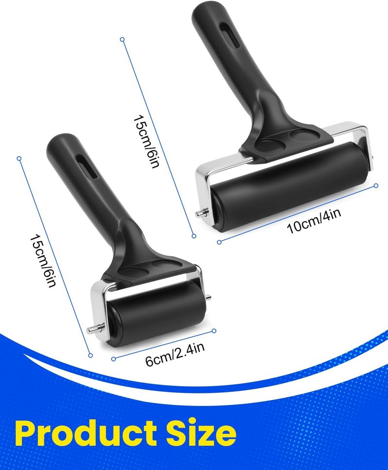 UCEC Brayer Roller for Printmaking – Durable Rubber Roller for Ink, Paint, Brayer Rollers for Crafting, Great for Gluing Application, Diamond Painting, Block Printing – 2 Pack (2.4’’, 4’’) (Black) - Image 2