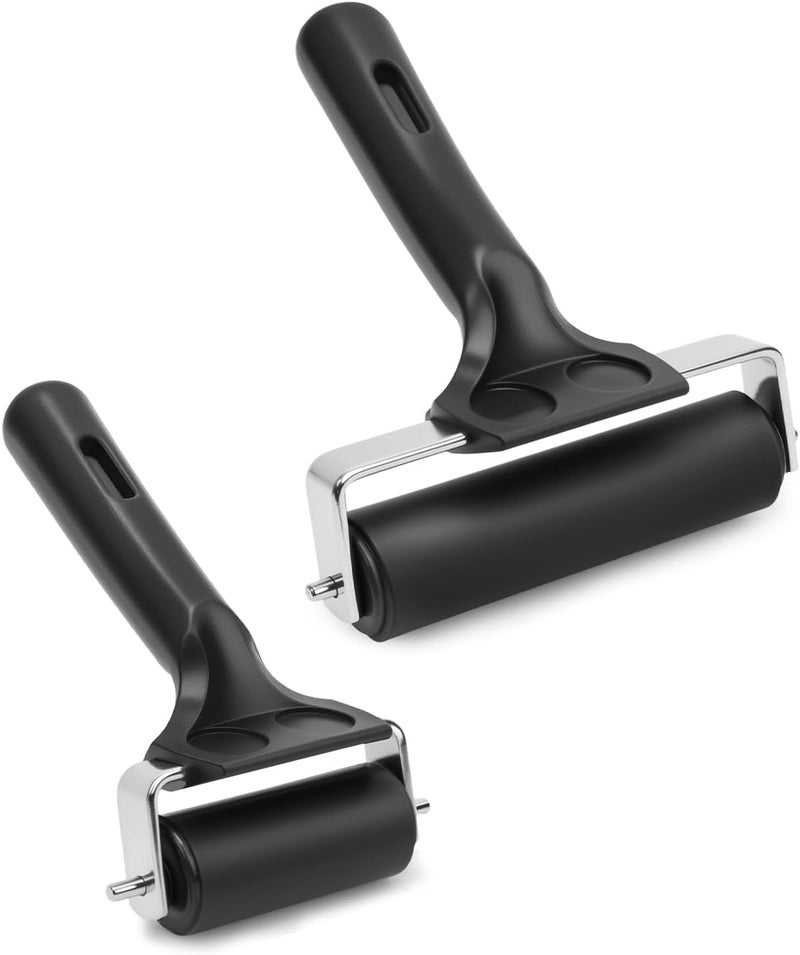 UCEC Brayer Roller for Printmaking – Durable Rubber Roller for Ink, Paint, Brayer Rollers for Crafting, Great for Gluing Application, Diamond Painting, Block Printing – 2 Pack (2.4’’, 4’’) (Black) - Image 1