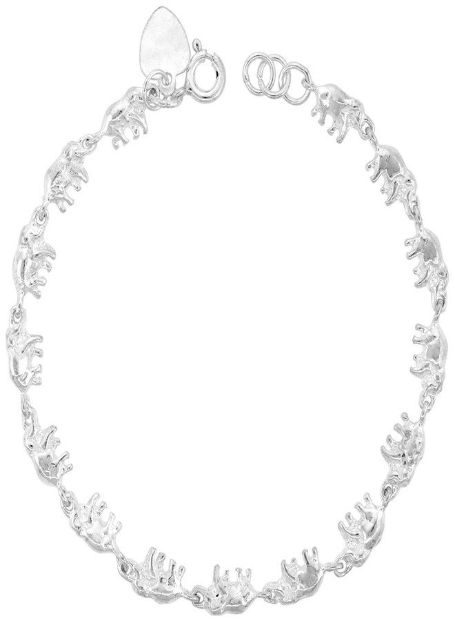 سابرينا سيلفر سوار فضي استرليني بتصميم فيلة متصلة، عرضه 1/4 بوصة، مناسب للنساء، مقاس 7 مم، يناسب معصمًا بمقاس 7-8 بوصة. - Image 1