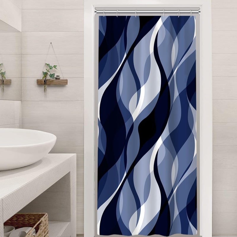 Ruelvth Stall Shower Curtain  Small Navy Blue Shower Curtain Set for Bathroom Modern Waterproof Narrow Ombre Shower Curtain Set with Hooks  36x72 Inch - Image 2