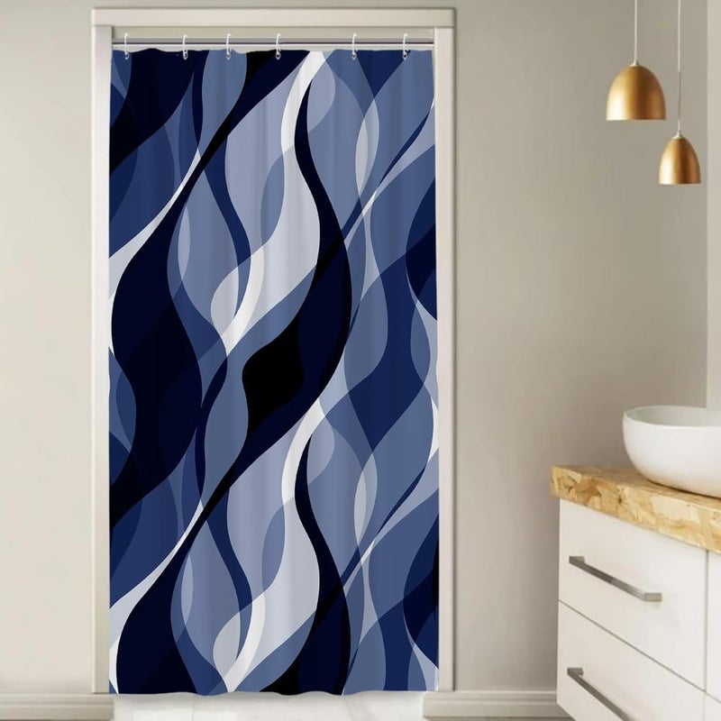 Ruelvth Stall Shower Curtain  Small Navy Blue Shower Curtain Set for Bathroom Modern Waterproof Narrow Ombre Shower Curtain Set with Hooks  36x72 Inch - Image 3