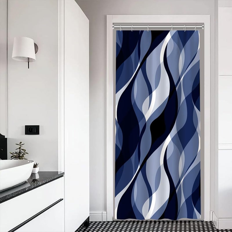 Ruelvth Stall Shower Curtain  Small Navy Blue Shower Curtain Set for Bathroom Modern Waterproof Narrow Ombre Shower Curtain Set with Hooks  36x72 Inch - Image 1