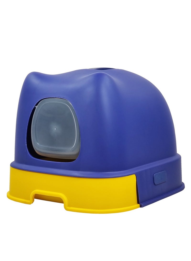 MAJIBAO Enclosed cat litter box with Portable design, Transparent door, and Litter scoop, Drawer-type cat litter box for cats and kittens, Splash guard & Odor control 56 cm (Navy-blue)  - Image 1