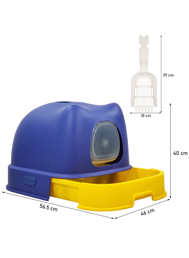 MAJIBAO Enclosed cat litter box with Portable design, Transparent door, and Litter scoop, Drawer-type cat litter box for cats and kittens, Splash guard & Odor control 56 cm (Navy-blue)  - Image 2