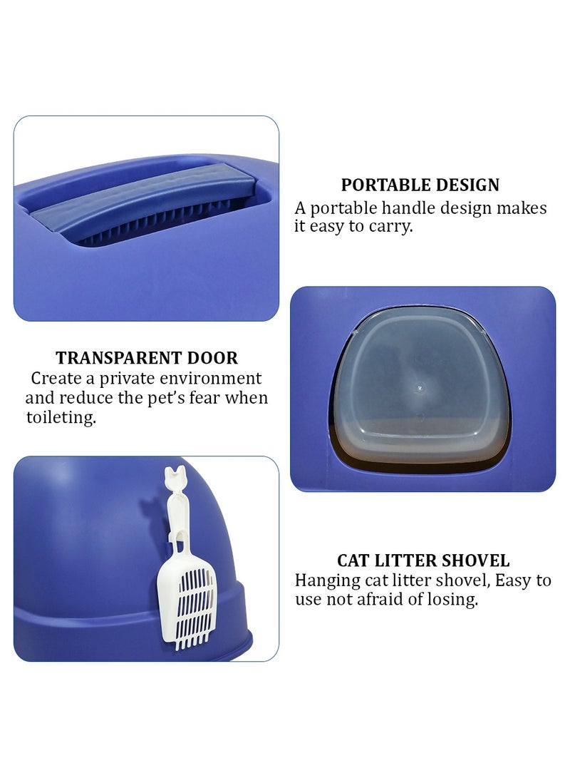 MAJIBAO Enclosed cat litter box with Portable design, Transparent door, and Litter scoop, Drawer-type cat litter box for cats and kittens, Splash guard & Odor control 56 cm (Navy-blue)  - Image 3