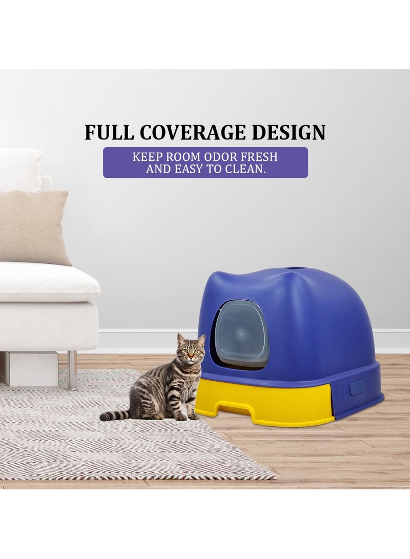 MAJIBAO Enclosed cat litter box with Portable design, Transparent door, and Litter scoop, Drawer-type cat litter box for cats and kittens, Splash guard & Odor control 56 cm (Navy-blue)  - Image 5