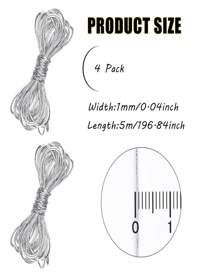 DonLeeving 4 Pack 5M Metallic Tinsel Elastic Cords Dreadlock Braiding Rope for Hair Braiding, Ornament Hanging, Decorating, Gift Wrapping (Silver) - Image 2