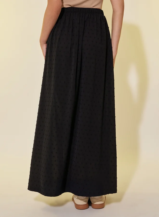Take Two Dobby Drawstring Waist A-Line Maxi Skirt