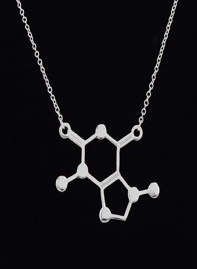 آرت أتاك قلادة سلسلة جزيء الشوكولاتة من آرت أتاك، قلادة طاقة الكافيين، هدية مثالية لمعلمي الكيمياء والعلوم والأساتذة وطلاب الدراسات العليا (فضية) - Image 2