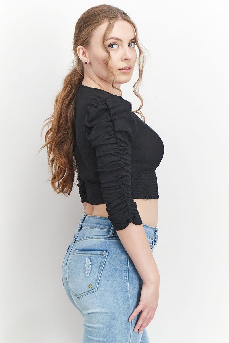 Cropp بلوزة نسائية بأكمام طويلة وفتحة عنق على شكل V، سوداء - Image 2