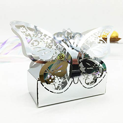 the love 50 Pcs Laser Cut Creative Chocolate Box Wedding Favors Candy Boxes Gifts Box Marriage Party Decors (Shiny Silver Butterflies) - Image 2