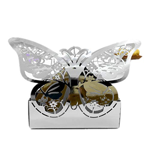 the love 50 Pcs Laser Cut Creative Chocolate Box Wedding Favors Candy Boxes Gifts Box Marriage Party Decors (Shiny Silver Butterflies) - Image 1