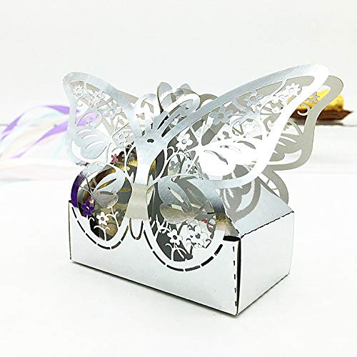 the love 50 Pcs Laser Cut Creative Chocolate Box Wedding Favors Candy Boxes Gifts Box Marriage Party Decors (Shiny Silver Butterflies) - Image 3