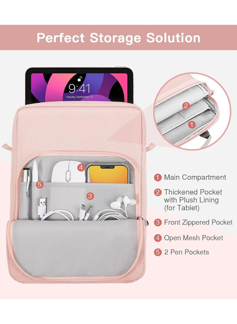 Multifunctional Laptop Bag, Tablet Case with Shoulder Strap and Handle, Multiple Compartments, Pink - Image 5