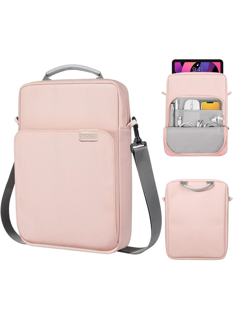Multifunctional Laptop Bag, Tablet Case with Shoulder Strap and Handle, Multiple Compartments, Pink - Image 1