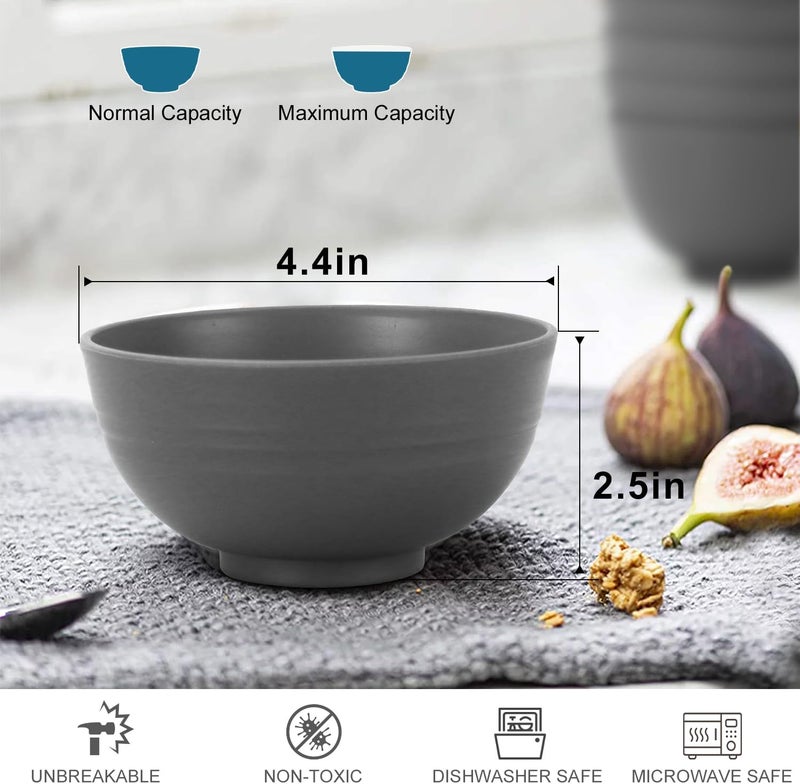 Wrova wheat straw small bowls 10oz set of 8  Unbreakable Dessert Bowls for kids  Mini Bowl Sets for Ice CreamSnack and Fruits  Microwave  Dishwasher Safe Appetizer Bowls Deep Grey - Image 2