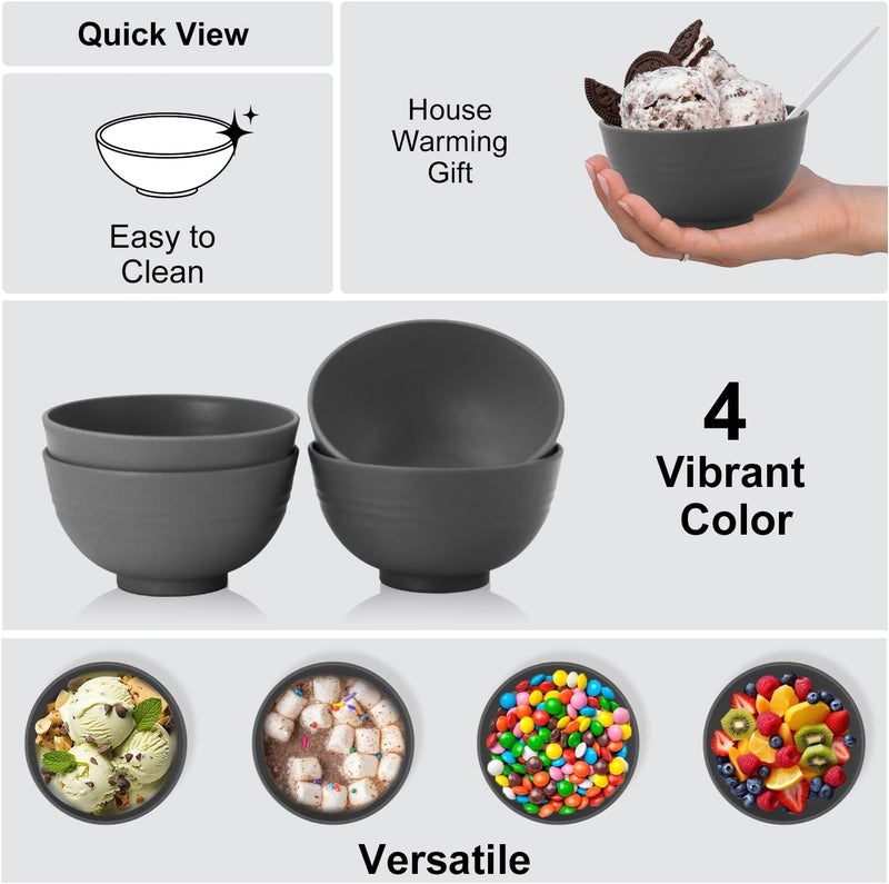 Wrova wheat straw small bowls 10oz set of 8  Unbreakable Dessert Bowls for kids  Mini Bowl Sets for Ice CreamSnack and Fruits  Microwave  Dishwasher Safe Appetizer Bowls Deep Grey - Image 3