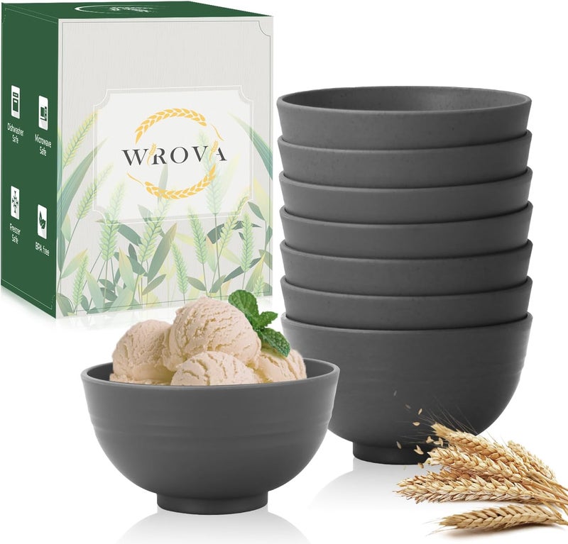 Wrova wheat straw small bowls 10oz set of 8  Unbreakable Dessert Bowls for kids  Mini Bowl Sets for Ice CreamSnack and Fruits  Microwave  Dishwasher Safe Appetizer Bowls Deep Grey - Image 1