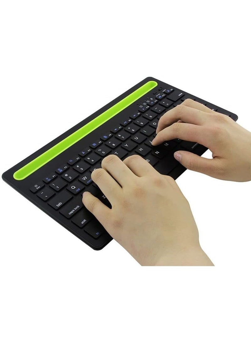 بوينت لوحة مفاتيح تابلت قابلة لإعادة الشحن، وضعان، صامتة، مع حامل جوال، لأجهزة متعددة (BT1، BT2، BT3، 2.4 جيجاهرتز) - 10 أمتار - IOS/Windows/Android للتلفزيون الذكي والتابلت (مفتاح عربي/إنجليزي) | أسود - Image 2