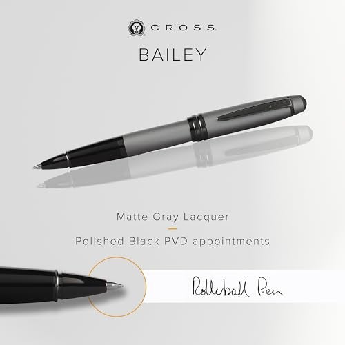 Cross Bailey Refillable Rollerball Pen Presented in a Premium Gift Box - Medium Point, Black Ink, Matte Gray - Image 2