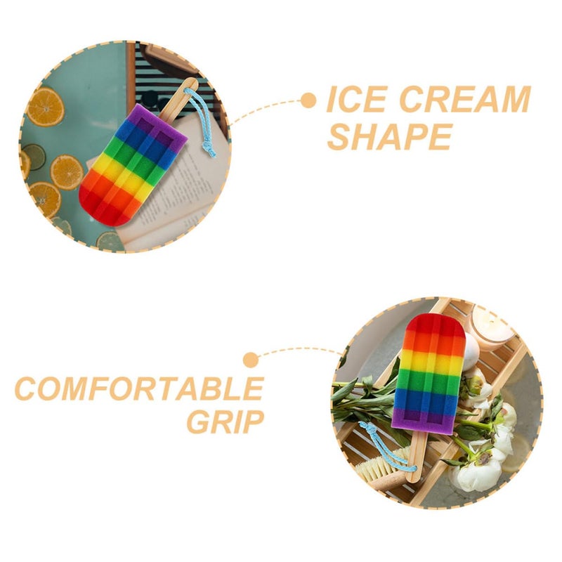 2Pcs Ice Cream Shaped Soft Bath Sponge Colorful Exfoliating Body Scrubber For Women - Image 4