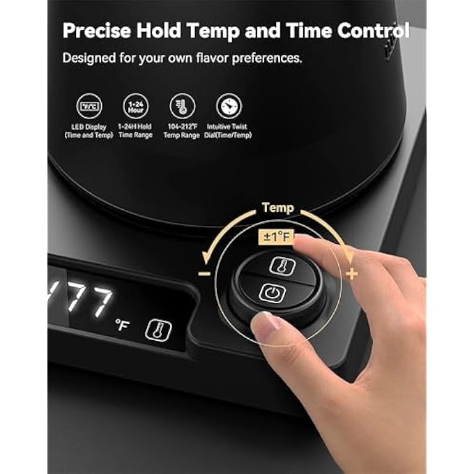 موتيم غلاية كهربائية للتحكم في درجة الحرارة، غلاية كهربائية مع شاشة عرض، غلاية كهربائية سريعة التسخين لغلي الماء والقهوة والشاي، لون أسود - Image 3