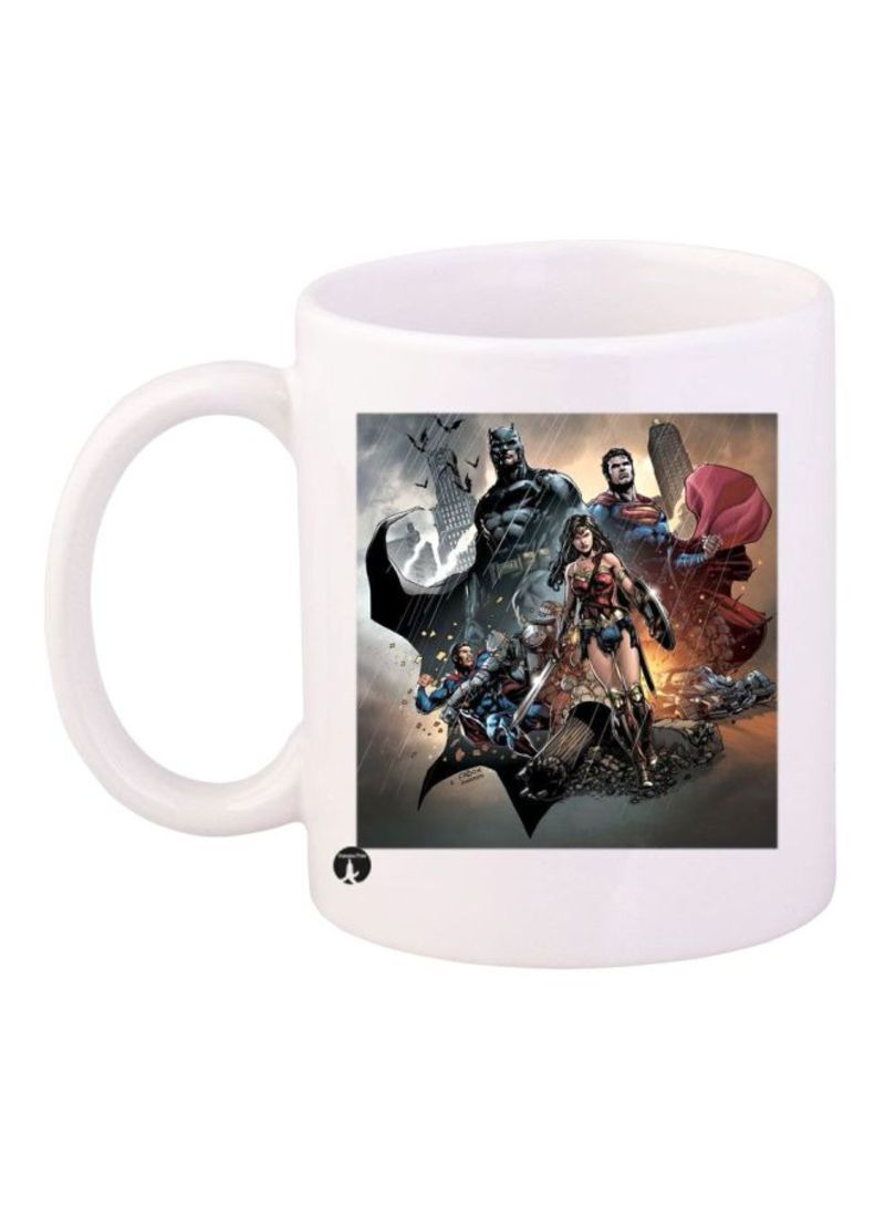 Justice League Printed Coffee Mug White/Black/Brown Standard Size