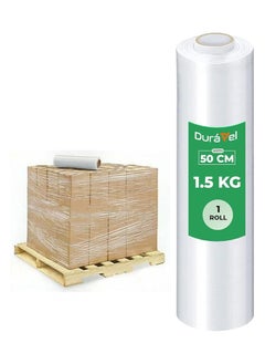 Duravel Duravel Clear Stretch Film Wrap, 50cm Width, Heavy Duty, Transparent wrapping paper for Box Packing and Moving. wrapping plastic roll of 1.5kg  - Image 1