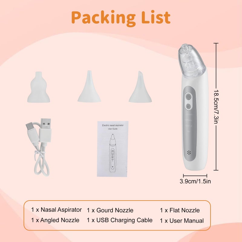 Trsaow Electric Nasal Aspirator for Babies: 3 Suction Levels, 3 Silicone Nozzles, Rechargeable & Portable Nose Cleaner with Soothing Lullaby - Image 2