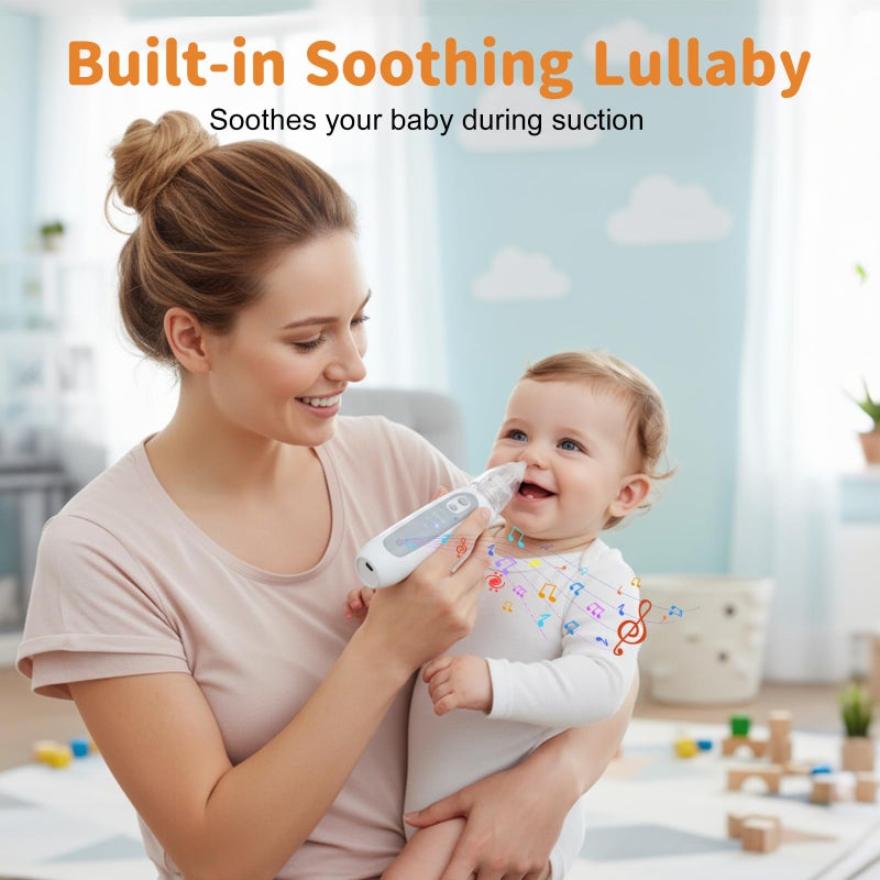 Trsaow Electric Nasal Aspirator for Babies: 3 Suction Levels, 3 Silicone Nozzles, Rechargeable & Portable Nose Cleaner with Soothing Lullaby - Image 4