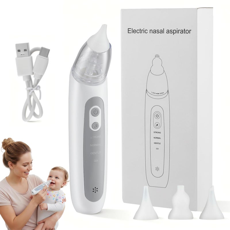 Trsaow Electric Nasal Aspirator for Babies: 3 Suction Levels, 3 Silicone Nozzles, Rechargeable & Portable Nose Cleaner with Soothing Lullaby - Image 1