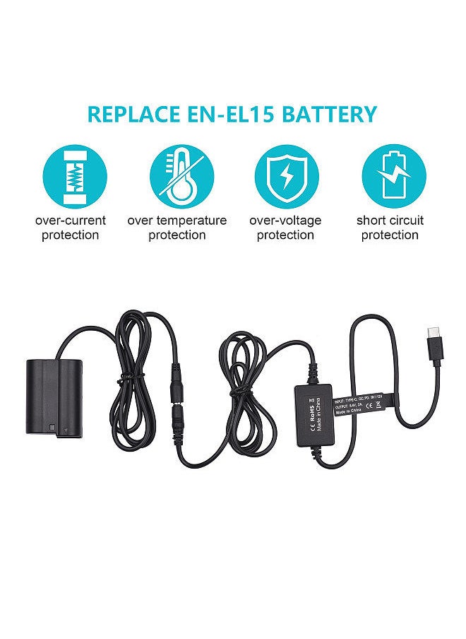 Generic - PD USB Type-C Cable to EP-5B Dummy Battery DC Coupler EN-EL15 Replacement for Nikon Z7 Z6 D800 D850 D810 D7200 D7100 D7500 cameras - Image 1