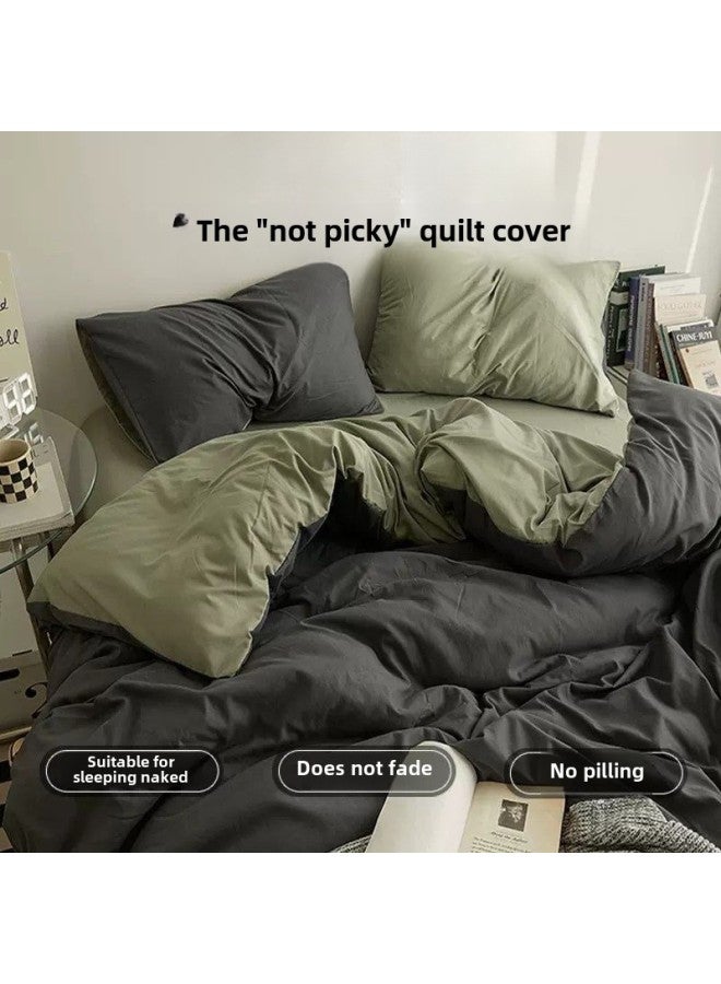 Ins-style Simple Quilt Cover Single-piece Student Dormitory 150x 200x 230 Solid Color Single Bedroom Plaid Sanding Quilt Cover-Colour:Dm Dark Gray Matcha [soft And Skin-friendly, Suitable For Sleeping Naked]-Specification:150x200cm Single Piece Quilt Cover - Image 3