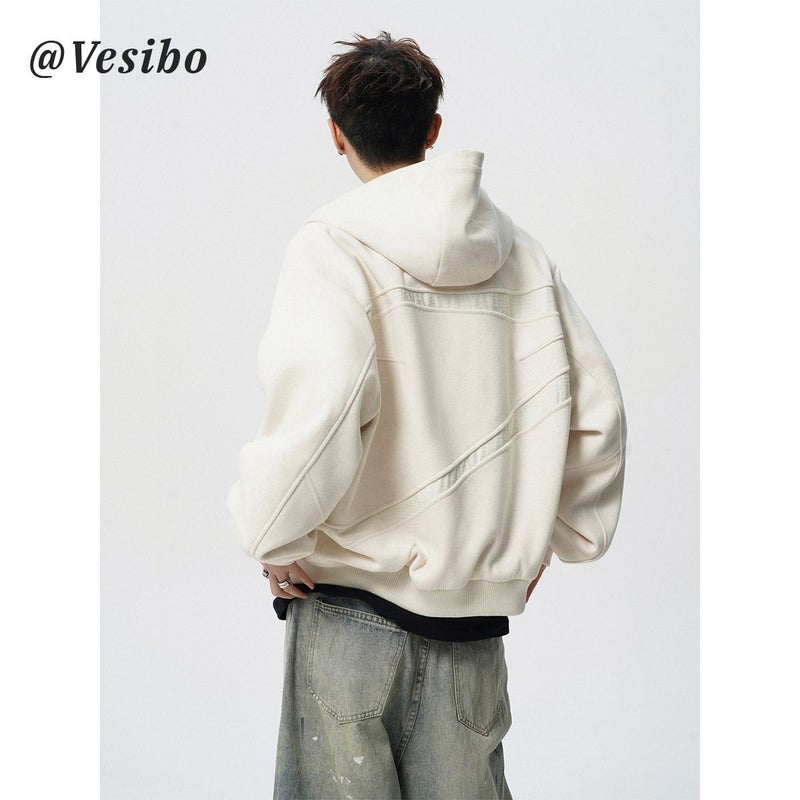 Horns Coat Men And Women Stitching Scotch Pattern Cardigan Sweater American Casual Loose Hooded Jacket - Image 3