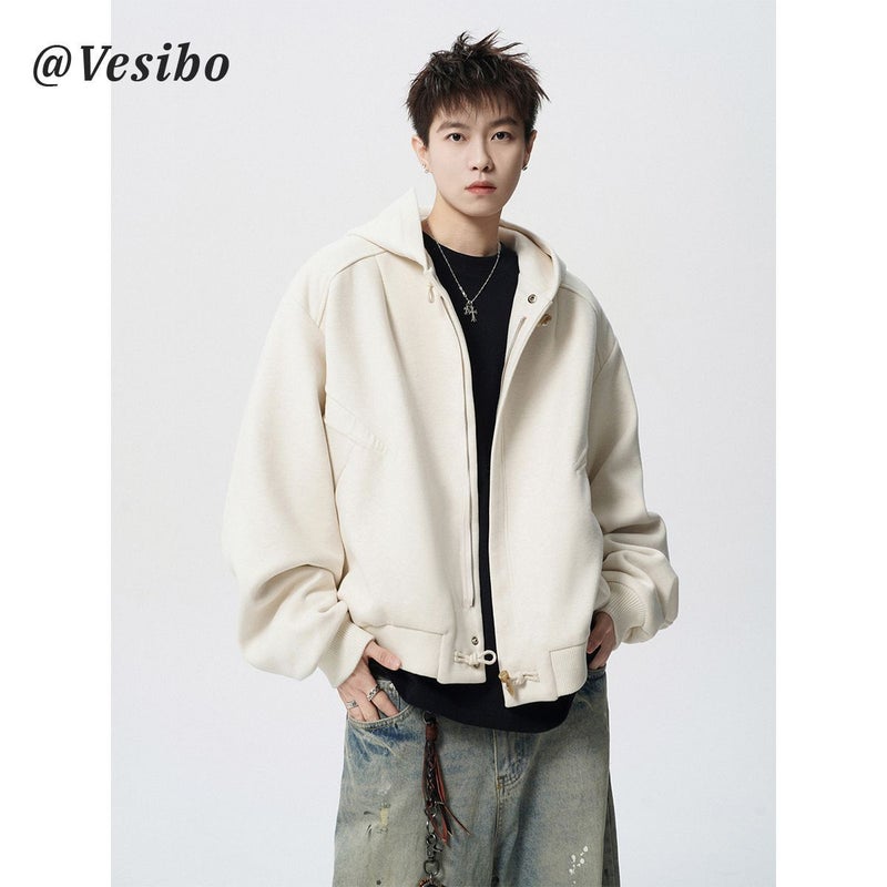 Horns Coat Men And Women Stitching Scotch Pattern Cardigan Sweater American Casual Loose Hooded Jacket - Image 4