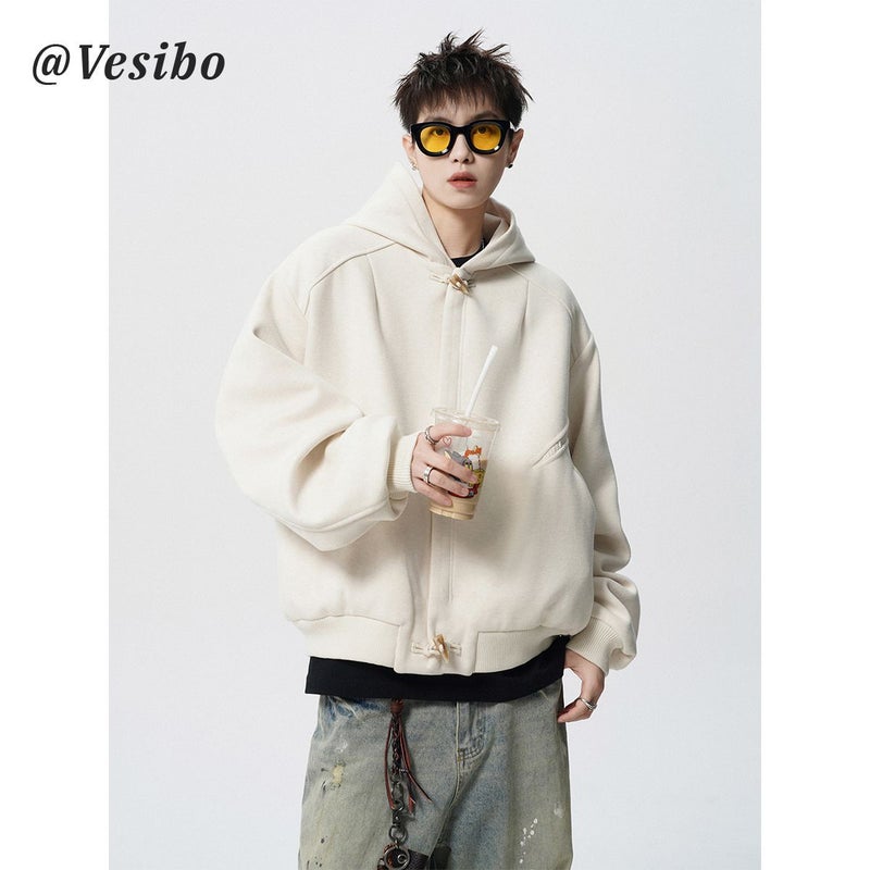 Horns Coat Men And Women Stitching Scotch Pattern Cardigan Sweater American Casual Loose Hooded Jacket - Image 1